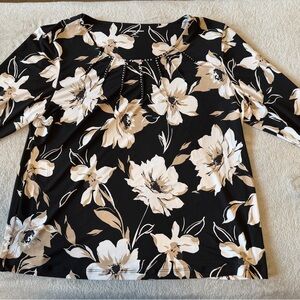 Allison Daley Black and Cream Floral Top (3/4 sleeve)